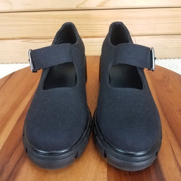 ASOS Womens Skittle US 6 Black Heavy Canvas Chunky Platform Mary Jane Heel - Picture 2 of 8